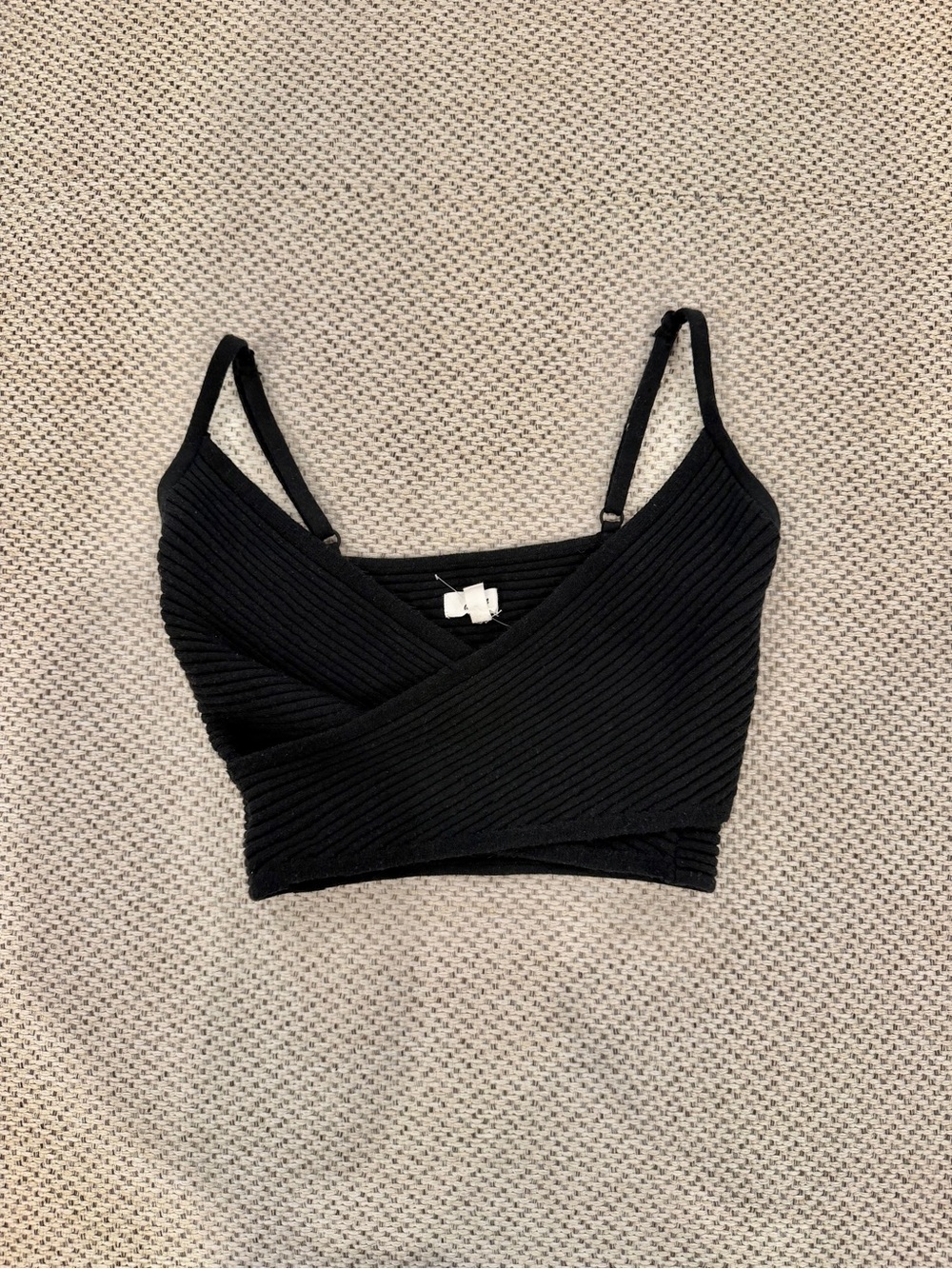 Arie Black Ribbed Wrap Crop Top - Women